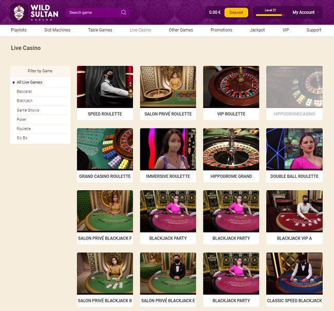 live casino page wild sultan
